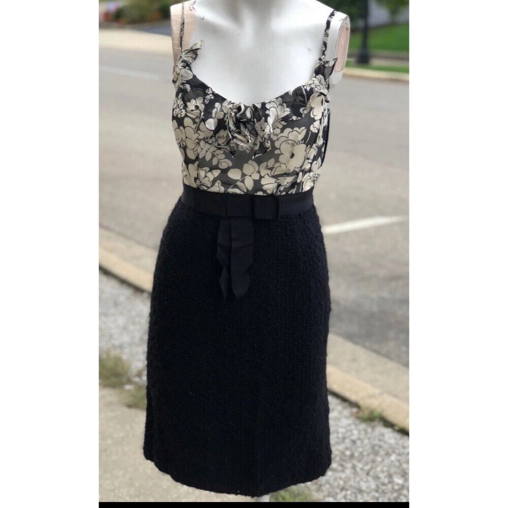 Milly New York Ruffle Collar Black White Wool Bottom Daisy Floral Dress Size 12